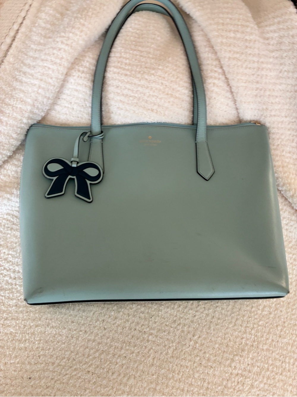 Kate Spade Light Blue Tote Bag with Bow Charm